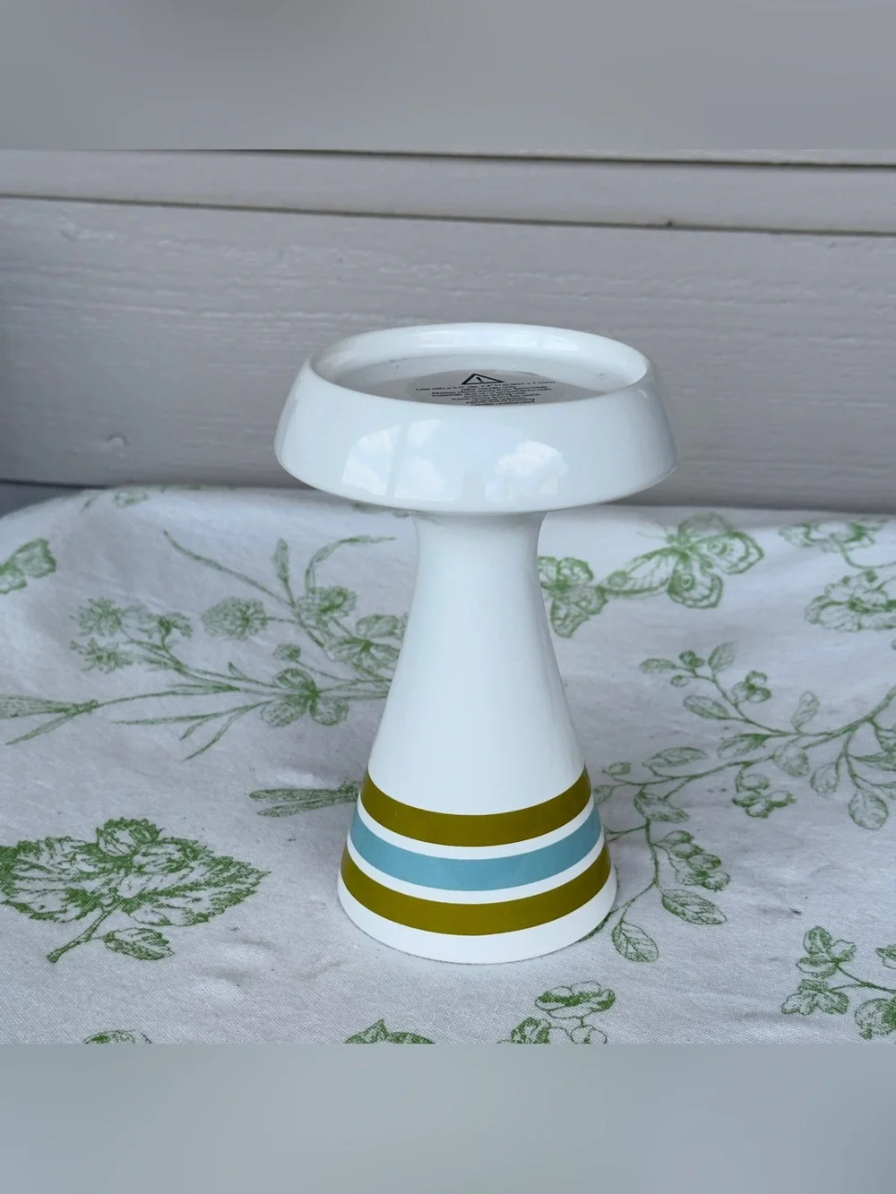 Jonathan Adler Happy Chic Ceramic Sky & Olive Striped Pillar Candle Holder